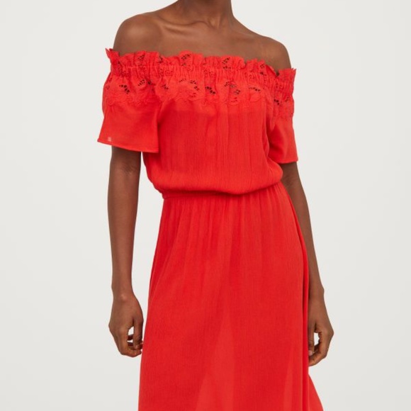 H&M Dresses & Skirts - H&M RED OFF SHOULDER DRESS